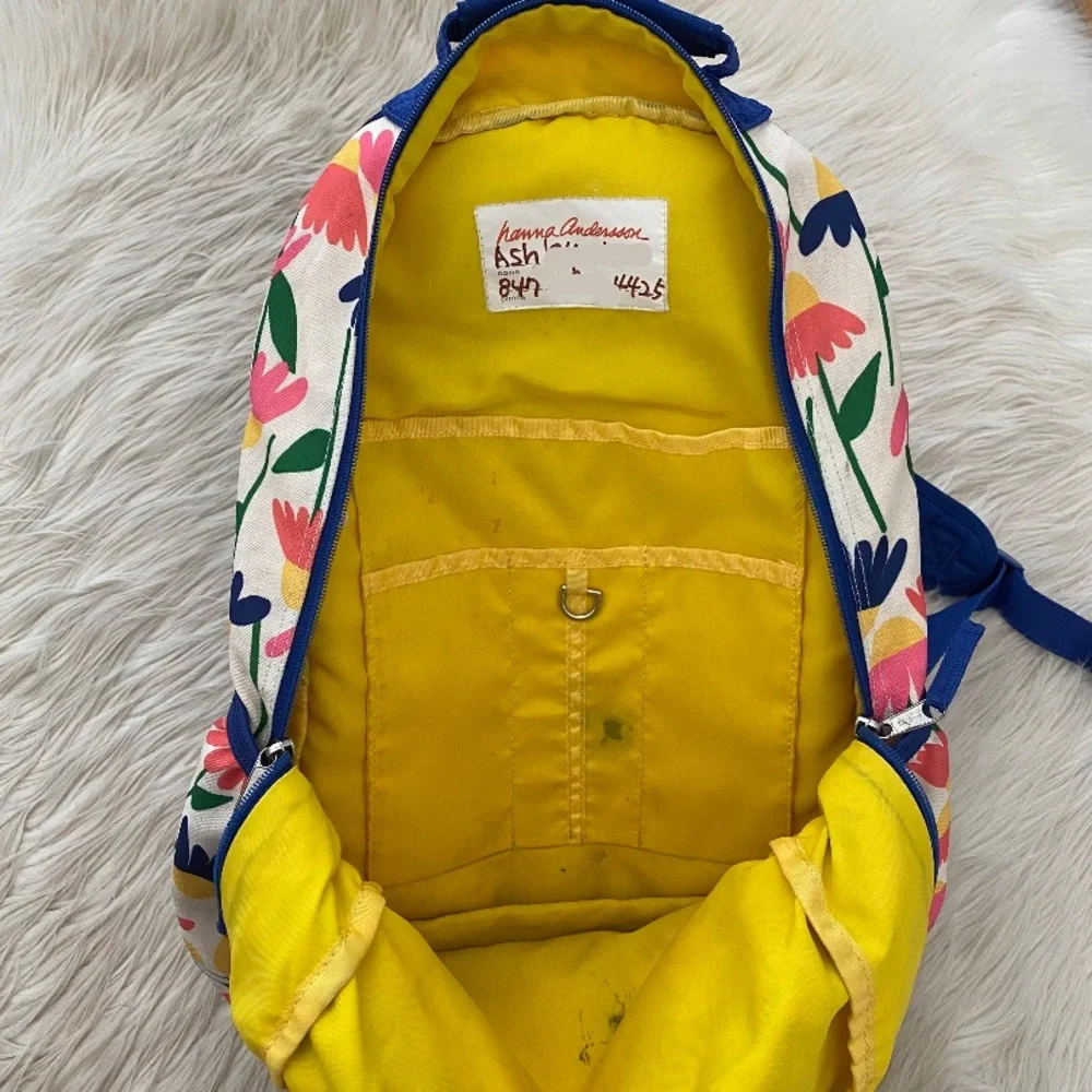 Hanna Andersson Floral Pink Blue Ladybug Embroidered Pocket Girls Kids Backpack